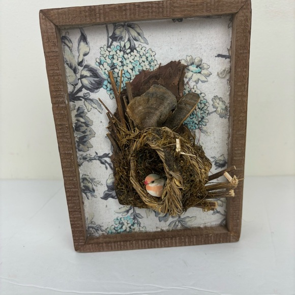 Lovingkindness home accents- Mixed media birds nest art in rustic frame - Picture 2 of 11